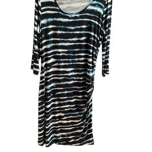 🔥 SALE 20% OFF-Fever Printed side ruching black, blue, white, dress, size XL.343